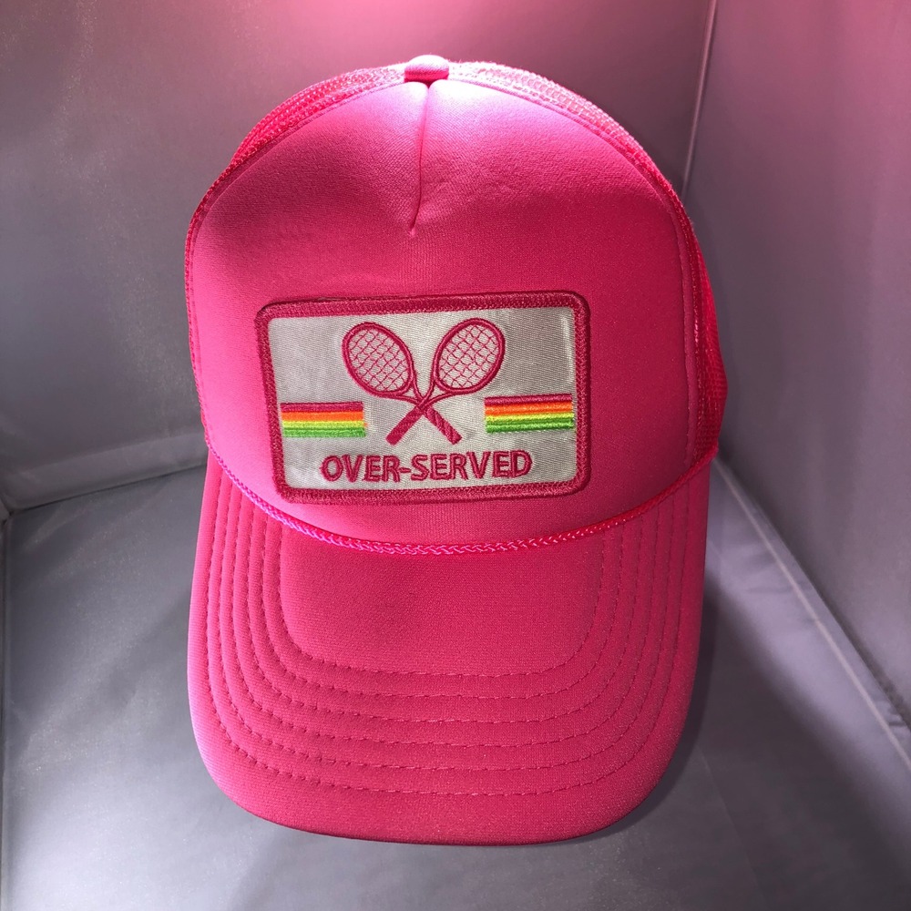 Otto Pink Over-Served Tennis Racket Rainbow Patch Trucker Hat Snapback Cap